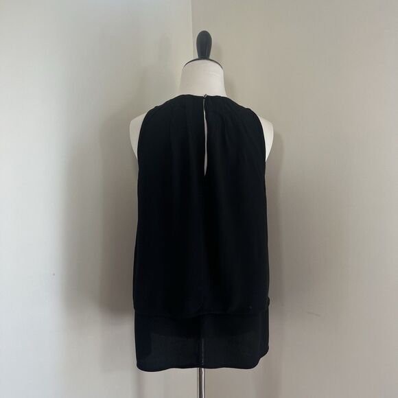 J. Crew Black Layered Sleeveless Blouse Top Women’s Size 2 Pleated Chiffon - Picture 2 of 10
